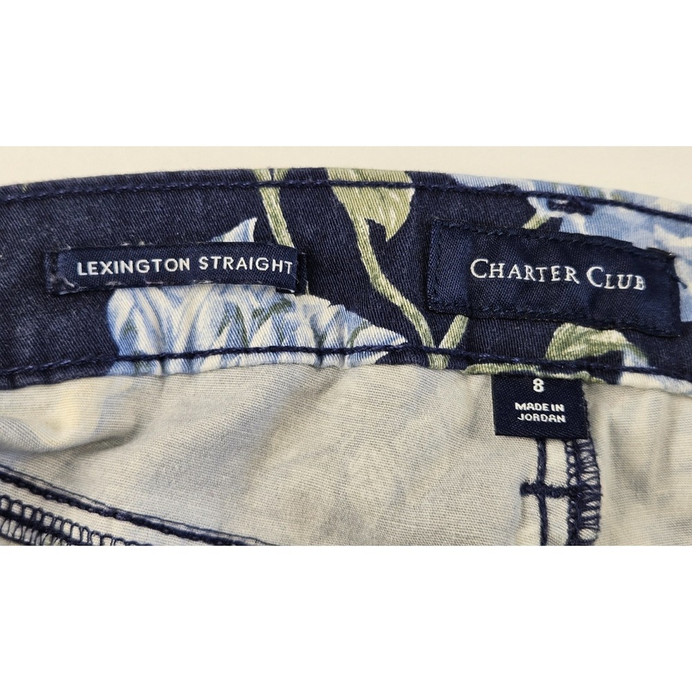 Charter Club Floral Straight Leg Pants Navy Yellow Preppy Spring Summer Women 8 - Picture 7 of 7
